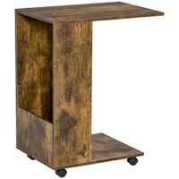 C-Shape Sofa Side Table Laptop Coffee End Table W/Storage and Casters Brown