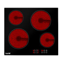 60cm Built In Ceramic Hob 4 Cooking Zones Black Glass 6000W with Touch Controls Timer