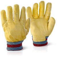 General Handling Gloves, Blue/Red/Yellow, Leather Coating, Cotton/Fleece Liner, Size XL