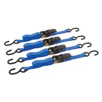 Rubber-Handled Ratchet Tie Down Strap S-Hook 4pk 4m X 25mm Rated 350kg Capacity 700kg