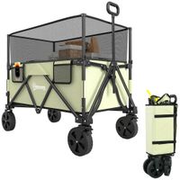 180L Folding Garden Trolley Wagon Cart with Extendable Side Walls Khaki