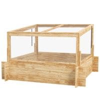 Raised Garden Bed with Greenhouse Openable Top Wood Elevated Planter Box