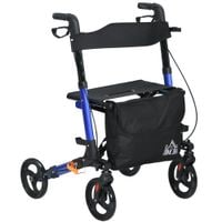 Adjustable 4 Wheel Rollator with Seat Bag Folding Mobility Walker Blue