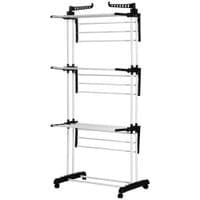 Foldable 4-Tier Clothes Airer Clothing Horse on Wheels with Side Wings Black