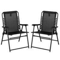 Outdoor 2 Piece Patio Folding Chair Portable Loungers for Camping Lawn Black