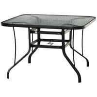 106.5cm Square Garden Dining Table with Parasol Hole Glass Top Steel Frame
