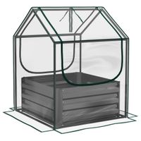Raised Garden Bed with Greenhouse Planter Box with Cover Clear & Dark Grey