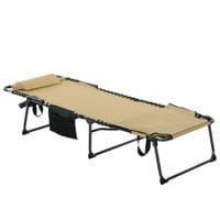 Folding Sun Lounge with Reclining Back Outdoor Sun Lounge with Reading Hole Beige
