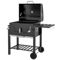 Charcoal Grill BBQ Trolley Wheels Garden Metal Barbecue with Shelf Black