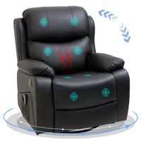 PU Leather Recliner Chair with Massage & Heat Swivel Rocking Armchair Black