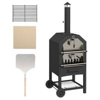 2-in-1 Outdoor Pizza Oven Freestanding BBQ Grill with Rain Cover Thermometer