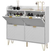 Slim Shoe Cabinet with 4 Flip Drawers Adjustable Shelves & 4 Vents White