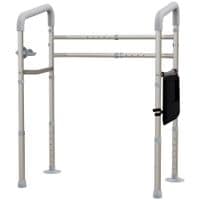 Height & Width Adjustable Toilet Frame Grab Bar with Rubber Tips Storage