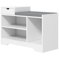 Shoe Bench with Drawer Shelves & Seating Cushion for Entryway Hallway White