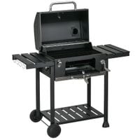 Charcoal Barbecue Grill Trolley with Adjustable Charcoal Pan Smoker BBQ Black