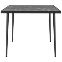 Square Outdoor Dining Table with Marble Effect Top Steel Frame for Patio Black