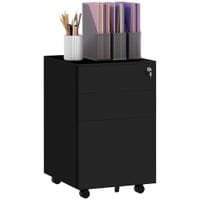 3-Drawer Filing Cabinet with Removable Pencil Tray Lockable File Cabinet Black