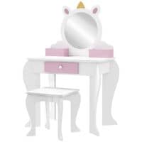 Kids Dressing Table with Mirror & Stool Drawer Storage Boxes - White
