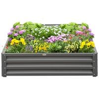 Raised Garden Bed Outdoor Galvanised Planter Kit Flower Vegetables Light Grey