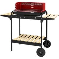 Charcoal Barbecue Grill with Adjustable Grill Height Portable BBQ Trolley Red