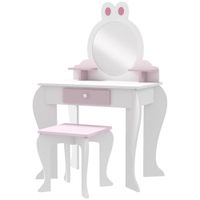 Kids Dressing Table with Mirror & Stool Drawer Storage Shelf - White