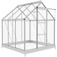 6 x 6ft Polycarbonate Greenhouse with Sliding Door Adjustable Roof Vent Silver