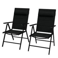 2 Piece Outdoor Folding Chairs Dining Chairs with Padded Seat Headrest Black