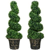 Set of 2 Decorative Artificial Plants Spiral Boxwood Tree for Decor 90cm