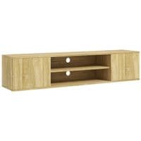 Floating TV Stand Cabinet for 60" TVs with Shelves & Cabinets Natural Wood Effect