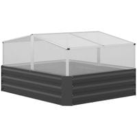 Galvanised Raised Garden Bed with Greenhouse & Openable Cover Dark Grey