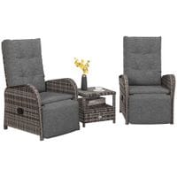 3 Piece Patio Rattan Wicker Chaise Lounge Sofa Set with Cushion for Patio Yard Porch