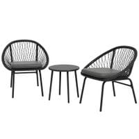 3 Piece Garden Furniture Set with 2 Armchairs & 1 Coffee Table for Garden Black