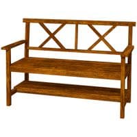 Wooden Garden Bench with Backrest Armrests & Slat Seat for Patio Lawn Deck