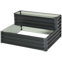 2 Tier Galvanised Raised Garden Bed Planter Box Open Bottom Dark Grey