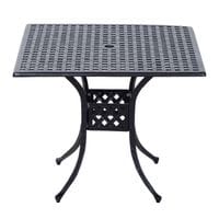 Square Cast Aluminium Outdoor Garden Dining Table with Umbrella Hole Black