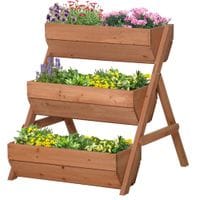 3 Tier Raised Garden Bed Wooden Elevated Planter Grow Box for Flower Herb Brown