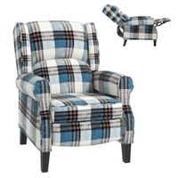 Recliner Armchair Push Back Recliner Chair with Footrest & Wood Legs Blue