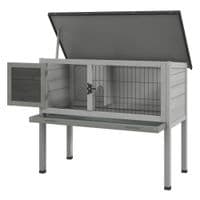 Large Elevated Indoor Outdoor Wooden Rabbit Hutch with Asphalt Roof Tray - D51-119V00GY