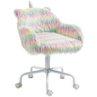 Fluffy Desk Chair with Arms Faux Fur Home Office Chair with Wheels Colourful
