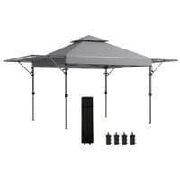 5x3m Easy Pop Up Gazebo with 1-Button Push & Extend Dual Awnings Grey