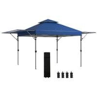 5x3m Easy Pop Up Gazebo with 1-Button Push & Extend Dual Awnings Blue