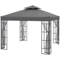 3 x 3m Patio Gazebo Canopy Garden Pavilion with Double Roof & Netting Grey