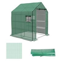 Reinforced PE Greenhouse Cover Replacement with Roll-Up Door & Windows Green