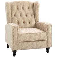 Marble Effect Manual Reclining Armchair with Footrest Studs Wood Legs Beige
