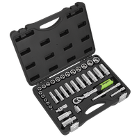 Socket Set Extendable Ratchet 3/8" Square Drive - 34 Piece