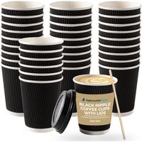Disposable Insulated Coffee Cups with Lids 12 Ounce 50 Piece Black