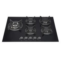Gas Burners on Black Glass Hob 5 Burner - 700mm