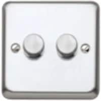 Dimmer Switch 2 Gang 2 Way 2 x 250W Brushed Stainless Steel