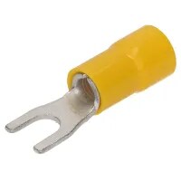 Yellow Insulated Fork Terminal with M4 Hole 4-6mm Cables