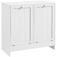 Tilt-out Laundry Storage Cabinet with 2 Compartment Hampers - White